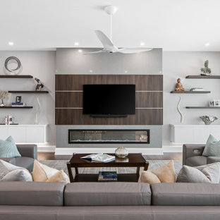 Example of a trendy living room design in Tampa