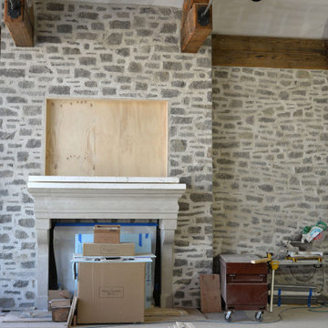 Charcoal Bluff Real Thin Stone Veneer Overgrout Mortar Interior Walls and Firepl
