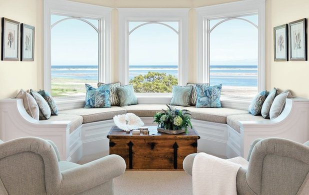 Coastal Living Room by Kotzen Interiors, LLP