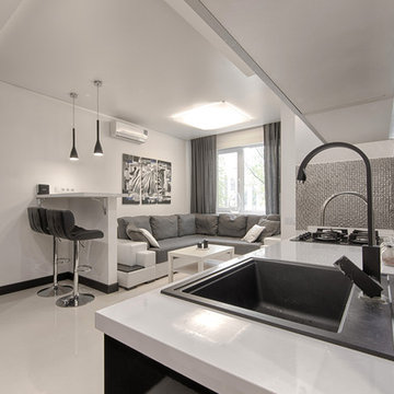 Черно-белая квартира студия | Black-and-white studio apartment