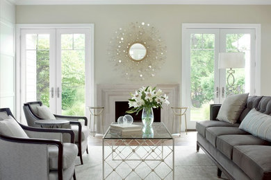 Design ideas for a classic living room in St Louis with beige walls and a standard fireplace.