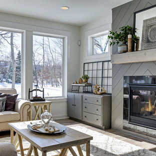 Chevron Shiplap Fireplace with Custom Wood Mantel