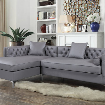 Chic Home Da Vinci Left Facing Sectional Sofa, Gray PU Leather