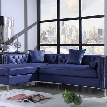 Chic Home Da Vinci Left Facing Sectional Sofa, Navy Blue PU Leather