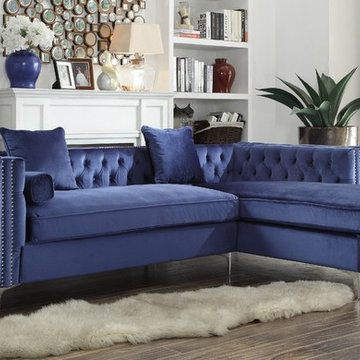 Chic Home Da Vinci Right Facing Sectional Sofa, Navy Blue Velvet