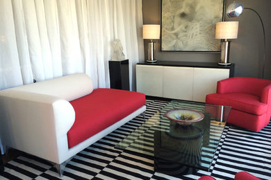 Стильный дизайн: парадная гостиная комната в стиле модернизм с серыми стенами - последний тренд