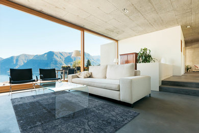 Living room - contemporary concrete floor living room idea in Toronto with white walls and no fireplace
