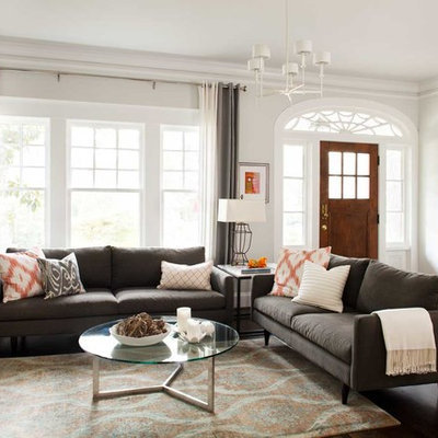 Example of a trendy living room design in Atlanta with white walls