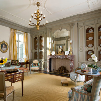 Living room - traditional living room idea in Dallas with green walls