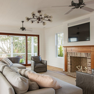 Classic Island Beach Cottage Living Room Fireplace