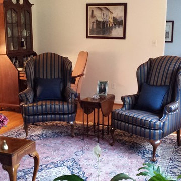 Classic Navy Striped Wing Chairs