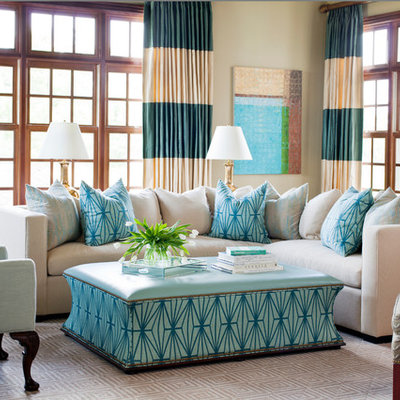 Example of a large classic open concept carpeted living room design in Little Rock with beige walls