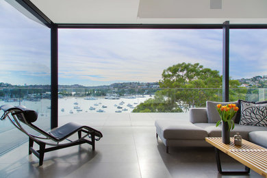 Huge trendy open concept living room photo in Sydney