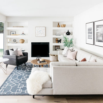Coastal Modern Living Room with Gray and Millennial Pink