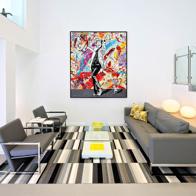 Mid-sized trendy open concept living room photo in Miami with white walls and no tv