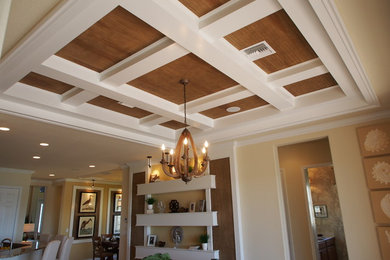 Coffered Ceiling and Wall Shelving Design