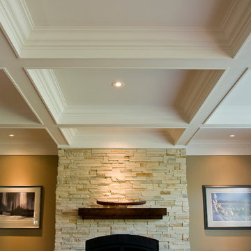 Coffered Ceiling/Box Beam Mantle/Wainscoting