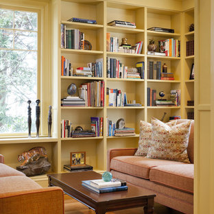 Inspiration for an eclectic living room library remodel in Boston