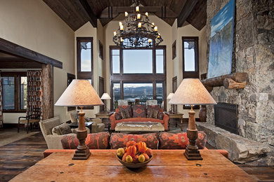 Inspiration for a rustic living room remodel in Denver