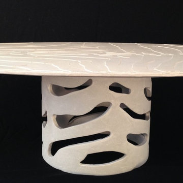 Concrete "Zebra" Table Top with Perforated Drum Base