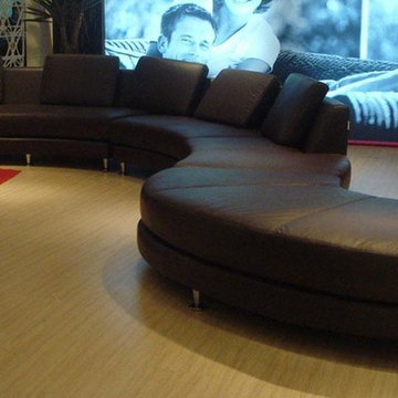 Contemporary Espresso Leather Curved Sectional Sofa Set