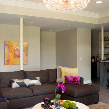 Contemporary Family Room with Nearly Natural Pink Orchid