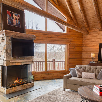 Contemporary Fireplace Meet Cabin in the Snow