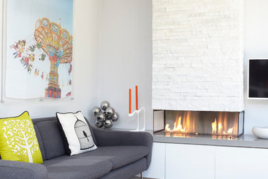 Contemporary fun living space with modern fire