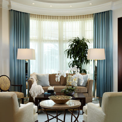 Inspiration for a timeless open concept bamboo floor living room remodel in Tampa with beige walls