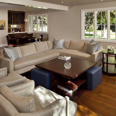 Example of a trendy open concept living room design in San Francisco with beige walls