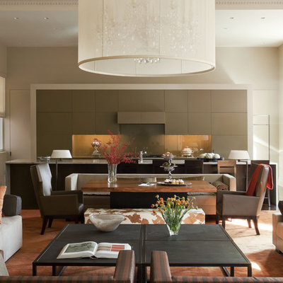 Inspiration for a contemporary open concept living room remodel in New York with beige walls