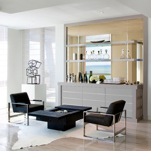 Example of a trendy living room design in Miami with white walls