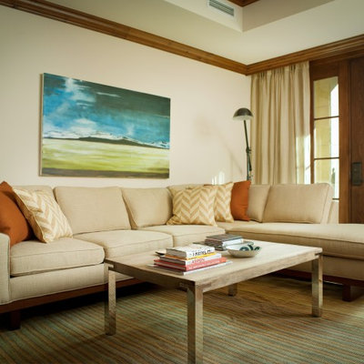 Inspiration for a contemporary living room remodel in Denver with beige walls