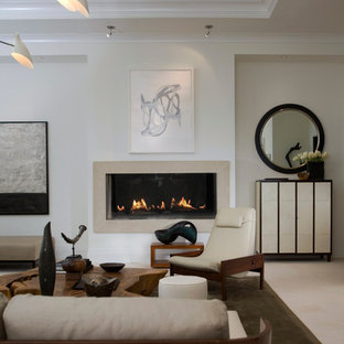 Inspiration for a contemporary living room remodel in Atlanta with beige walls and a ribbon fireplace
