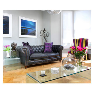 Contemporary Living Room with Vintage Black Leather Chesterfield Sofa -  Contemporary - Living Room - London - by Old Boot Sofas | Houzz