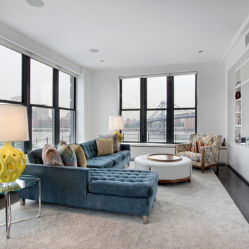 Contemporary Loft Interior Design + Renovation, Open Living Room, DUMBO Brooklyn