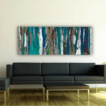 Contemporary Modern Artwork in Living Room Dining Room Entry Blue Dark Teal
