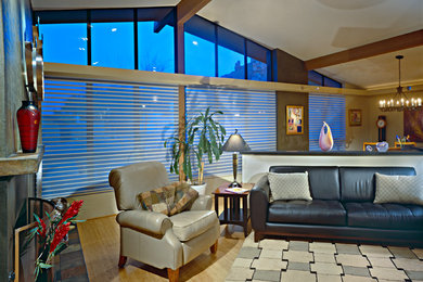 Inspiration for a contemporary living room in Phoenix with light hardwood flooring.