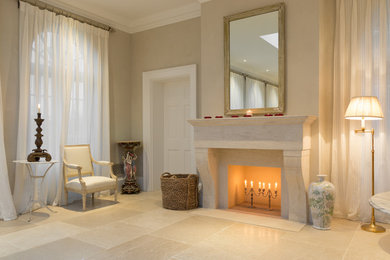 Inspiration for a medium sized contemporary living room in Hampshire with a stone fireplace surround.