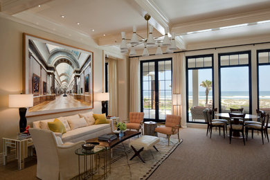 Foto de salón clásico renovado sin chimenea y televisor con paredes beige y moqueta