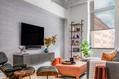 Trendy living room photo in Boston