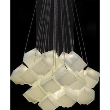 CONTEMPORARY WHITE GLASS CHANDELIER, LIGHT CUBES ART GLASS CHANDELIER by GALILEE