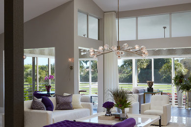 Living room - mid-sized contemporary formal and open concept white floor living room idea in Miami with gray walls, no fireplace and no tv