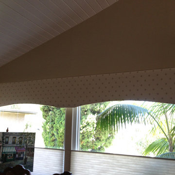 Contoured Fabric Covered Cornice Boxes with motorized bottom-up / top-down honey