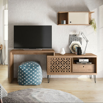 Contry design tv stand with laser cut design and drawer