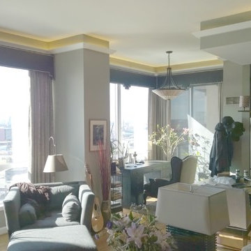 Cornices and draperies in a high rise apartment