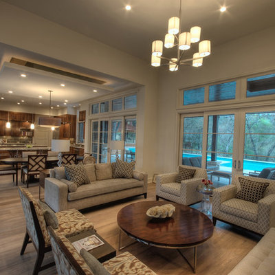 Large trendy open concept living room photo in Austin