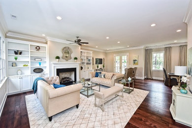 Example of a transitional living room design in Charlotte
