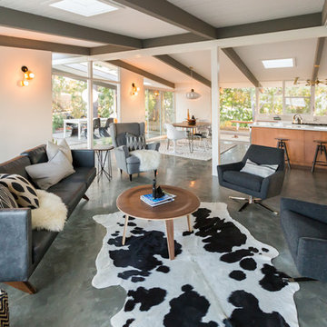 Cowhide Rug in Eichler-style Mid Century Home