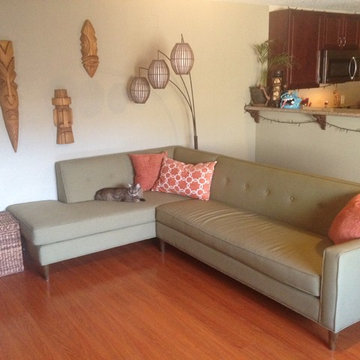 cozy family room sectional sofa wth walnut legs